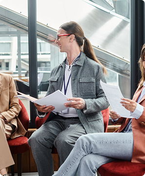 Team members collaborating at a desk
