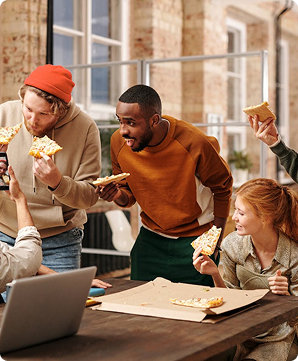 Team members collaborating at a desk